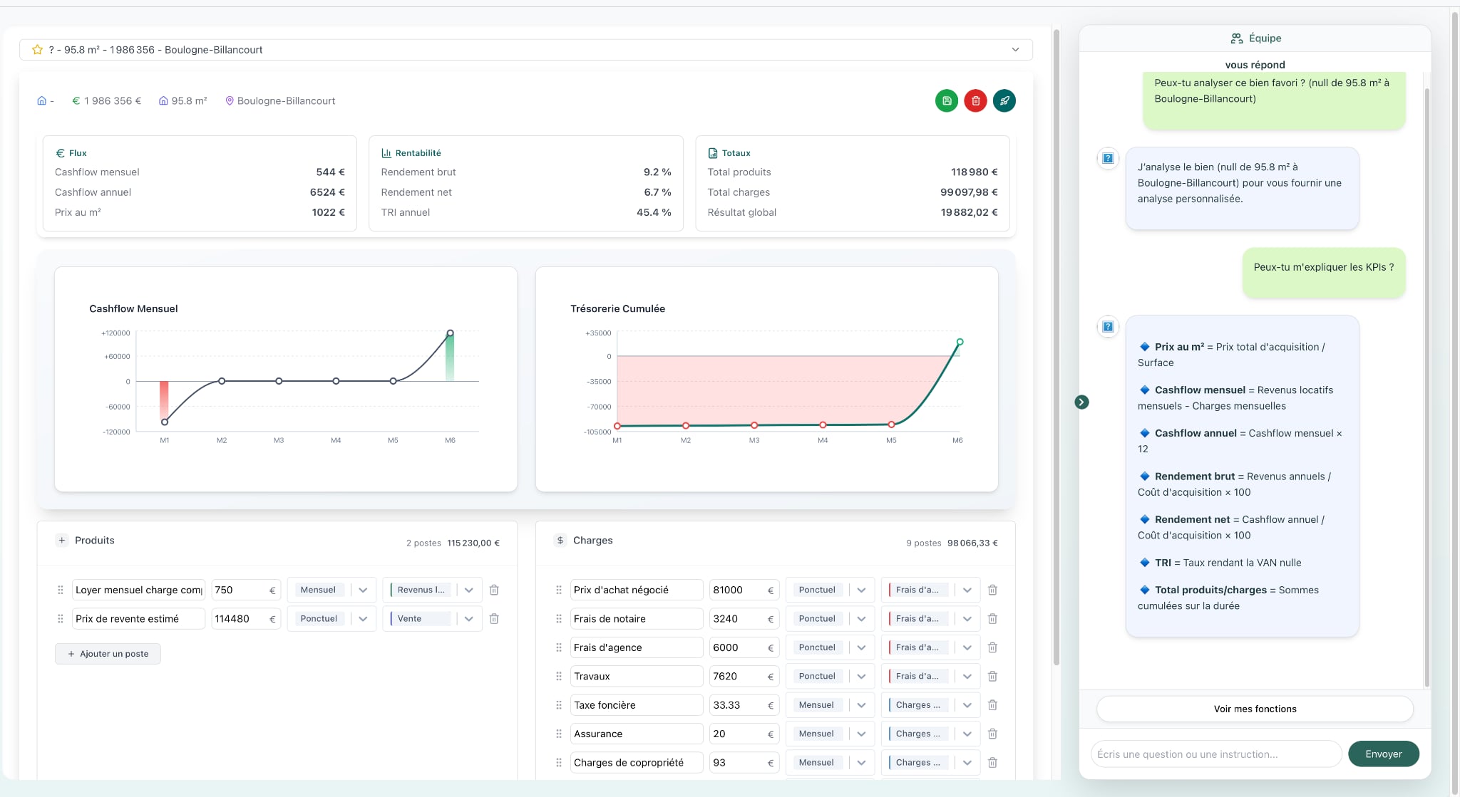 KPIs immobiliers sur l'interface Selery - Indicateurs de performance pour actifs immobiliers